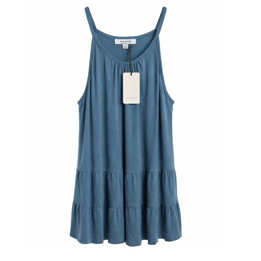 Green Envelope Los Angeles Blue Tiered Tank Flowy Boho Lightweight Top - Picture 2 of 6
